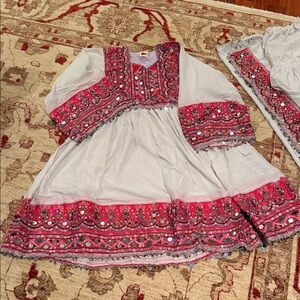 3 Piece White & Pink Traditional Afghan Clothes